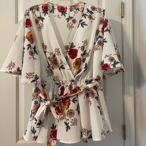 SHEIN Curve Plus Flutter Sleeve Surplice Wrap Peplum Top